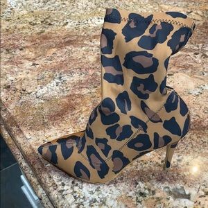 Animal print fabric bootie.
